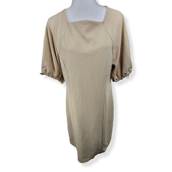 Alfani Creme Beige Dress with puff sleeves Medium - Picture 1 of 5